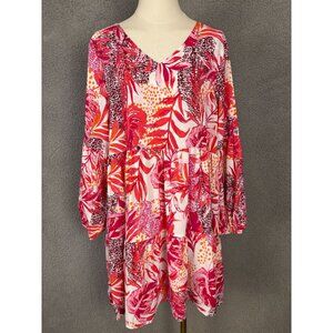 Floral V-Neck Long Sleeve Tiered Mini Dress With Bright Tropical Print LG NWOT's